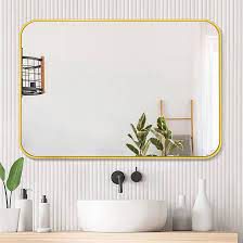 Photo 1 of 40 x 30 Inch Bathroom Wall Mirror, Large Rectangle Mirror in Gold Aluminum Alloy Frame ,Wall Vanity Mirrors for Entryways, Living Rooms and More (Hangs Horizontally or Vertically) Gold 30*40inch