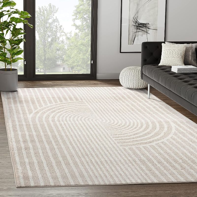 Photo 1 of Abani Rugs Beige Arch Pattern Knot Modern Print Premium Area Rug - Contemporary No-Shed Neutral 7'9" x 10'2" (8'x10') Bedroom Rug
