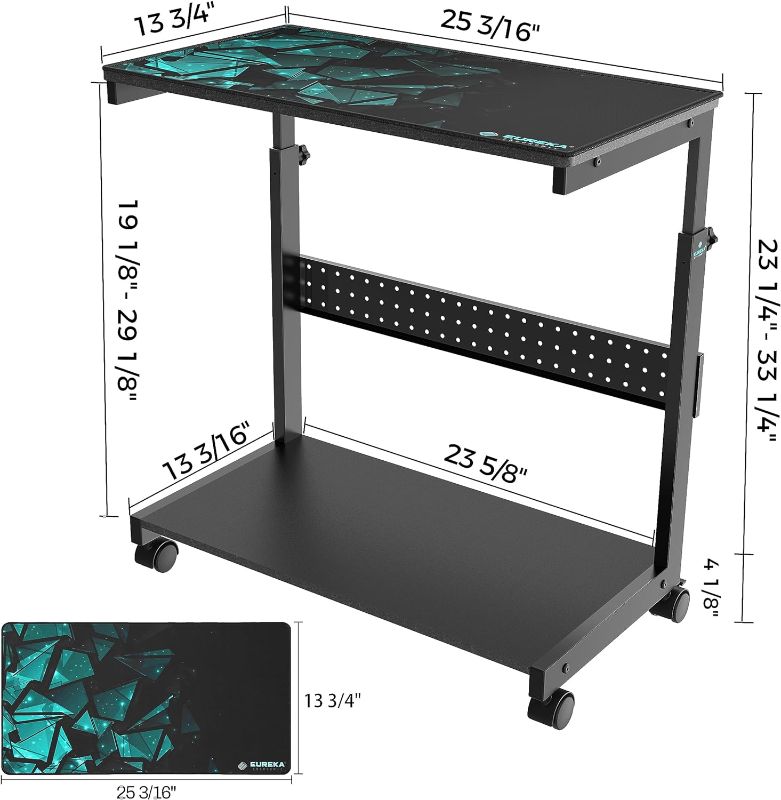 Photo 1 of EUREKA ERGONOMIC Height Adjustable Computer Tower Stand, 2-Tier ATX-Case CPU Holder Cart Under Desk Mobile PC Laptop Standing Table Home Office Gaming Accessories w/Rolling Wheels & Mouse Pad, Black
