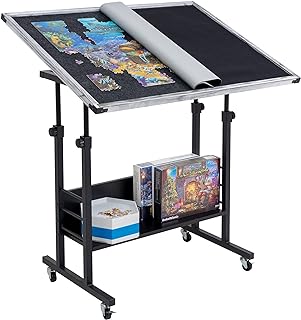 Photo 1 of Becko US 1500 Piece Jigsaw Puzzle Table with Legs, Adjustable & Stand Up Puzzle Tables, with 5 Tilting Angle & Height Adjustment, Wood Jigsaw Puzzle Board with Cover Mat, Enclosed with 4 Wheels
