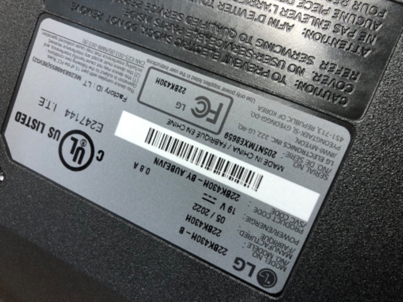 Photo 1 of LG 22” 22BK430H-B Class (21.5” Diagonal) IPS FHD Eye Comfort : Reader Mode Monitor, Black