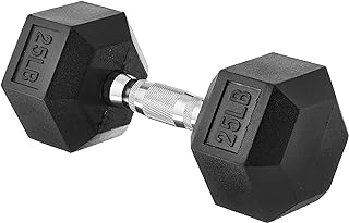 Photo 1 of Amazon Basics Rubber Encased Exercise & Fitness Hex Dumbbell, Single, Hand Weight For Strength Training -25lb 