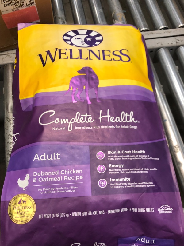 Photo 2 of Wellness Complete Health Dry Dog Food with Grains, Natural Ingredients, Made in USA with Real Meat, All Breeds, For Adult Dogs (Chicken & Oatmeal, 30-Pound Bag) Food Chicken & Oatmeal 30 Pound