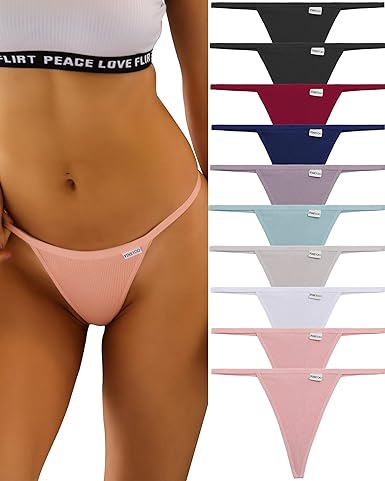 Photo 1 of FINETOO 10 Pack G-String Thongs for Women Cotton Panties Stretch T-back medium