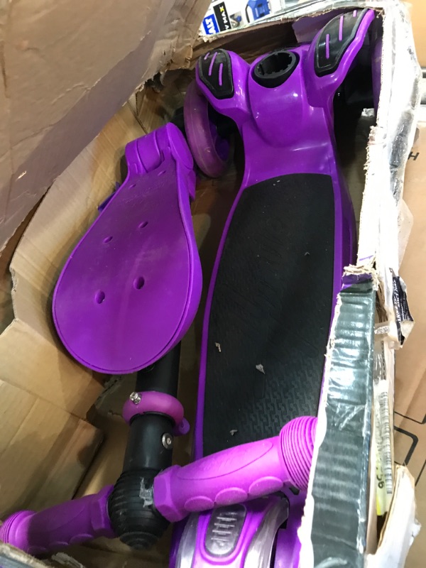 Photo 2 of 3 Wheeled Scooter for Kids - Stand & Cruise Child/Toddlers Toy Folding Kick Scooters w/Adjustable Height, Anti-Slip Deck, Flashing Wheel Lights, for Boys/Girls 2-12 Year Old - Hurtle HURFS56 Purple