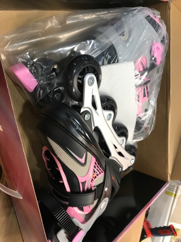 Photo 2 of Gonex Inline Skates for Girls Boys Kids, Adjustable Skates Outdoor Blades Inline Roller Skates for Children Teens Women with Light Up Wheels for Indoor Outdoor Backyard Skating A-Pink L - Youth (4Y-7Y)