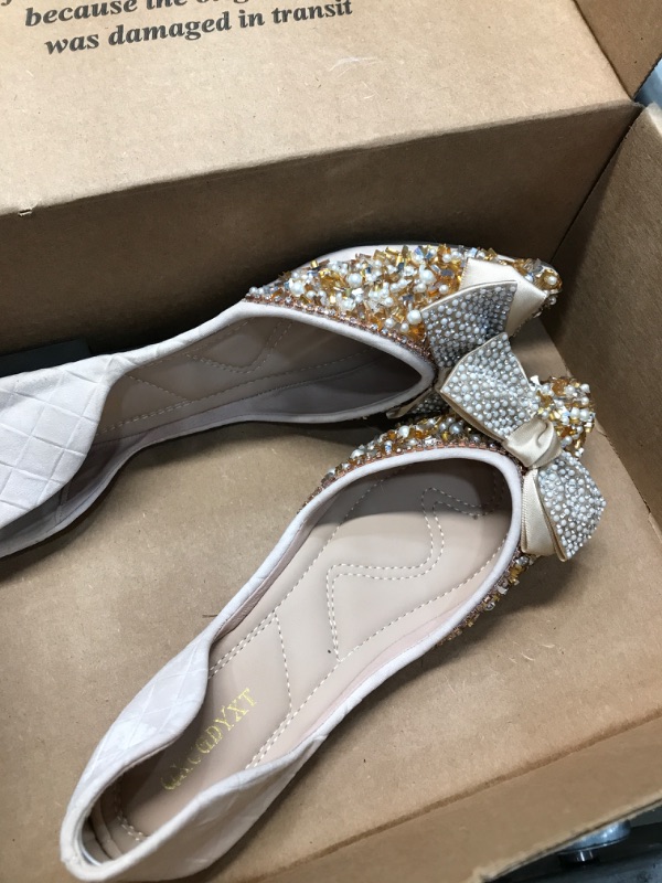 Photo 2 of ****needs a cleaning****Size 9 QXCGDYXT Women's Rhinestone Flats Pointed Toe Low Heel Wedding Flats Work Business Flats Comfortable Women Dress Flats Shoes
