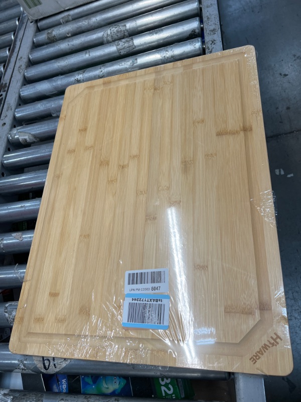 Photo 2 of 24 x 18 Extra Large Bamboo Serving Boards for Kitchen, Heavy Duty Wood Butcher Block Chopping Board with Handle and Juice Groove for Meat, Large Charcuterie Board, Over the Sink Cutting Board 24" X 18"