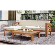 Photo 1 of ***Parts Only***Patio Wood Sofa Set Outdoor Backyard Sofa 5 Piece Casual Patio Sofa Conversation Set with Cushions Combo Sofa Natural Finish + Beige Cushions
