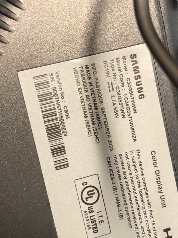 Photo 4 of * SEE NOTES* NEEDS REPAIRS* SAMSUNG 34-Inch Odyssey G5 Ultra-Wide Gaming Monitor with 1000R Curved Screen, 165Hz, 1ms, FreeSync Premium, WQHD (LC34G55TWWNXZA, 2020 Model), Black 34-inch Ultra WQHD, 165Hz Curved