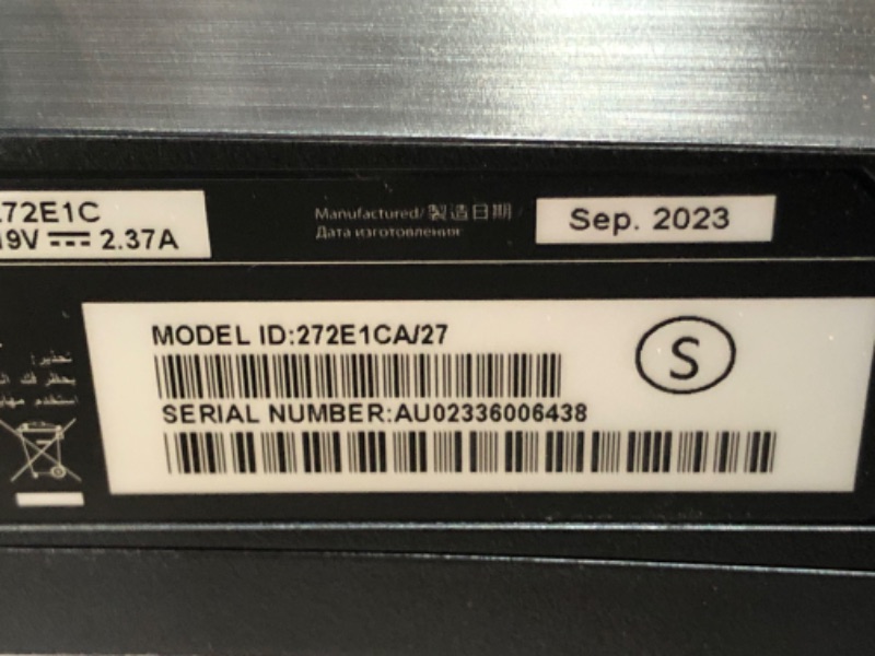 Photo 4 of **MISSING POWER CORD UNABLE TO TEST* PHILIPS 272E1CA 27" Curved Frameless Monitor, Full HD 1080P, 100% sRGB, Adaptive-Sync, Speakers, VESA, 4Yr Advance Replacement Warranty 27" FHD Curved Screen