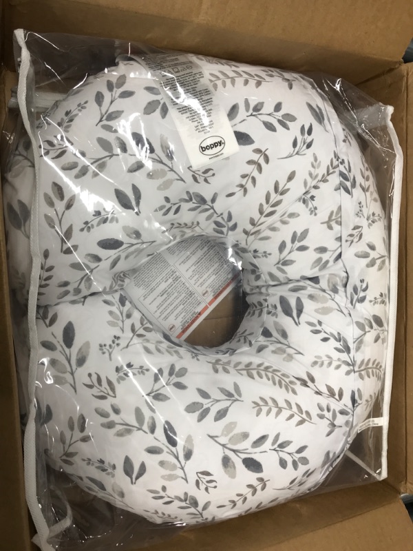 Photo 2 of Boppy Original Support Nursing Pillow, Gray Taupe Leaves, Ergonomic Breastfeeding, Bottle Feeding, and Bonding, Firm Hypoallergenic Fiber Fill, Removable Cover, Machine Washable 