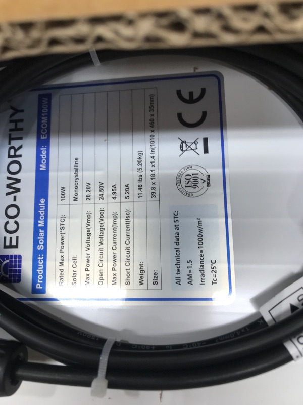 View 3 of ECO-WORTHY 100 Watts 12 Volts Monocrystalline Solar Panel