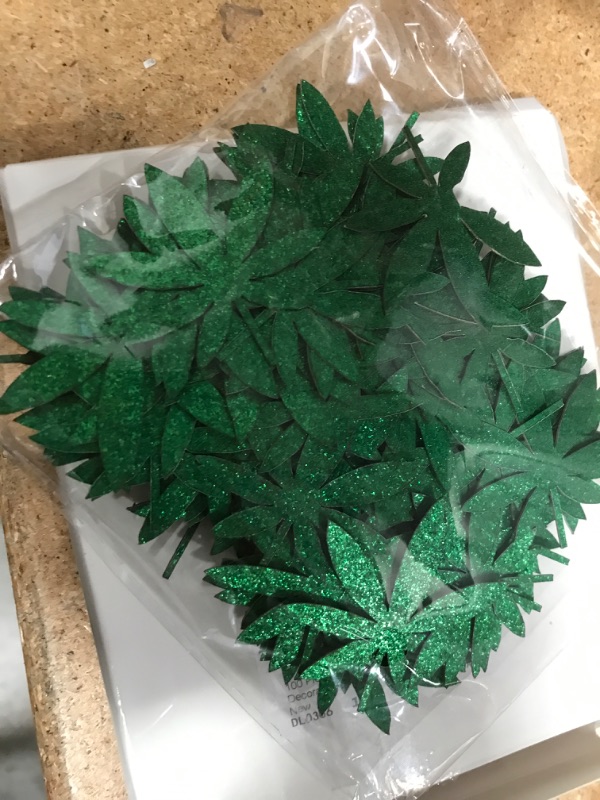 Photo 2 of 100 Pieces Green Glitter Weed Leaf Paper Confetti Green Leaf Confetti Pot Leaves Paper Confetti for 420 Birthday Party Wedding Festival Table Baby Shower Decorations