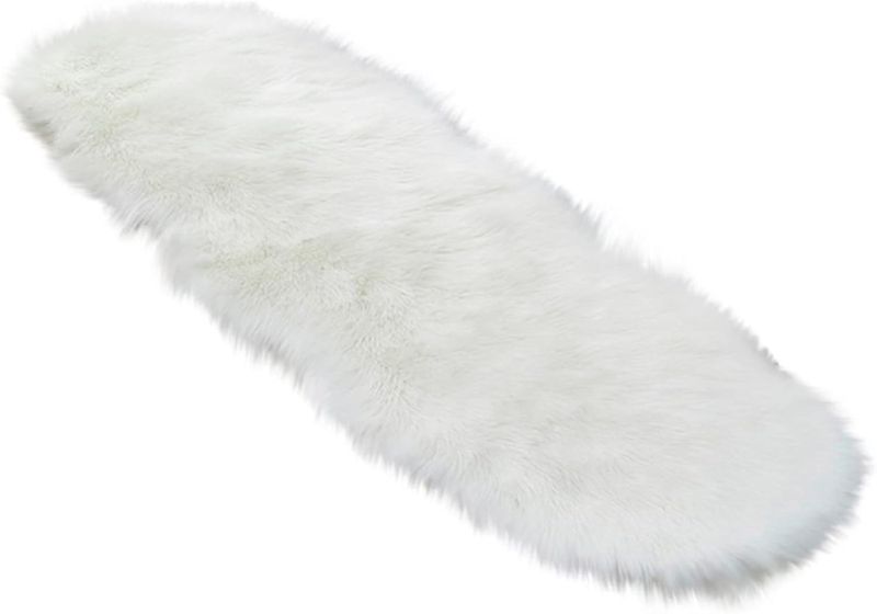 Photo 1 of  Faux Sheepskin Fur Area Rug Shaggy Couch Cover Seat Cushion Furry Carpet Beside Rugs for Indoor Bedroom,Living Room Runner,Dorm Room (White) 6ft