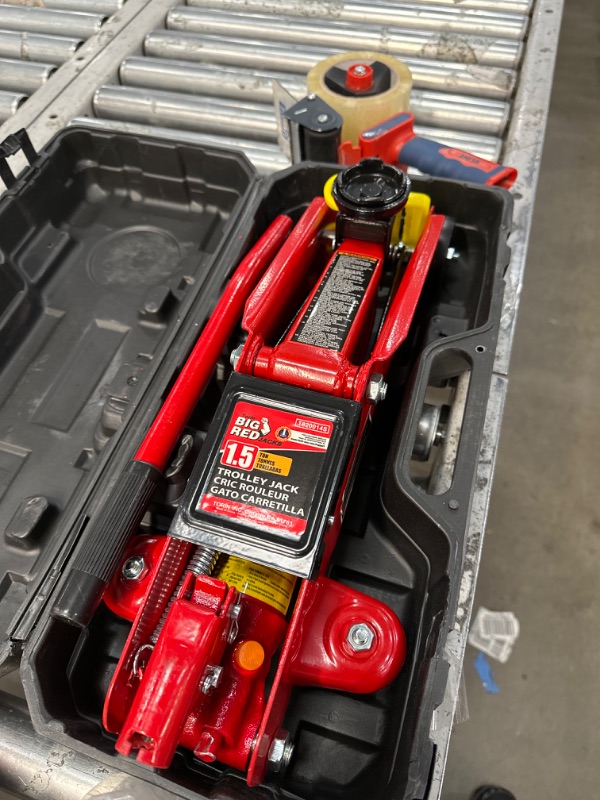 Photo 2 of BIG RED TAM820014S Torin Hydraulic Trolley Service/Floor Jack with Blow Mold Carrying Storage Case, 1.5 Ton (3,000 lb) Capacity, Red 1.5 Ton with Storage Case