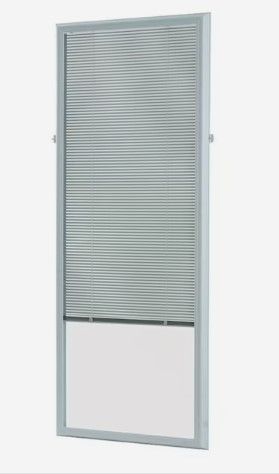 Photo 1 of 20 in. x 64 in. Add-On Enclosed Aluminum Blinds in White for Steel & Fiberglass Doors with Raised Frame Around Glass
