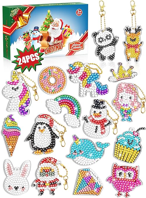 Photo 1 of Diamond Painting Kits Advent Calendar 2023 for Kids - Make Your Own Gem Keychains - Arts and Crafts for Girls - DIY Painting by Number Christmas Gift Ideas for Girls Crafts Age 4-10