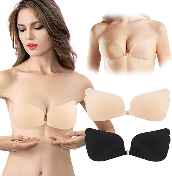 Photo 1 of DAFYNCH Adhesive Bra Strapless Invisible Bra Push Up Reusable Sticky Bra for Women's Backless Dresses (Beige Or Black) (C)