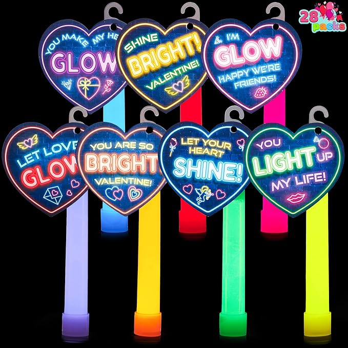 Photo 1 of 24 Packs Valentine's Day Gifts Cards with Ultra Bright Large Glow Sticks for Kids, Waterproof Glow Sticks for Valentine's Party Favors, Valentines Classroom Exchange Toy, School Prizes
