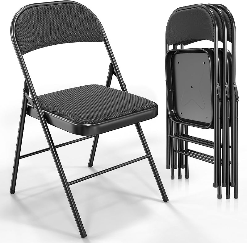 Photo 1 of  Folding Chairs with Padded Seats, Metal Frame with Fabric Seat & Back, Capacity 350 lbs, Black, Set of 6