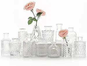 Photo 1 of 12pcs Glass  Vase Set, Small Clear Flower Vases for Centerpieces in Bulk, Mini Vintage Vase for Wedding, Home,Table Decoration