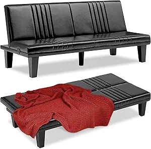 Photo 1 of VECELO Modern Convertible Sofa Bed,Folding Couch Bed,Adjustable Faux Leather Futon for Living Room,Black,Queen
