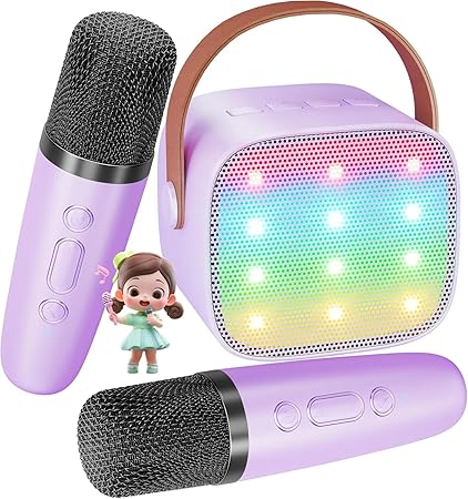 Photo 1 of BONAOK Karaoke Microphone Toy 2 Microphones, Bluetooth Karaoke Machines for Children, Adults, Karaoke Player, Microphone for Charging, Children Electronic Toy (Purple)
