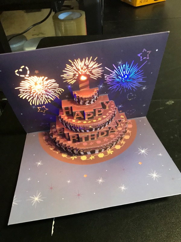 Photo 3 of Birthday Cards Fireworks Pop Up Cake Light and Music Happy Birthday Card Gift for Women