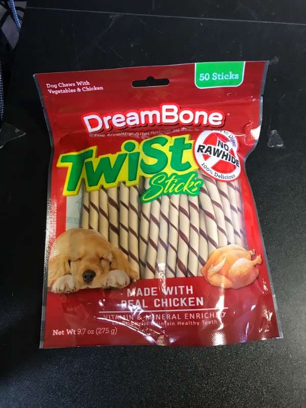 Photo 1 of DreamBone Twist Sticks, Made With Real Chicken, Rawhide-Free Chews for Dogs, 50 Count Chicken 50 Count (Pack of 1)
 EXP 1/21/2027