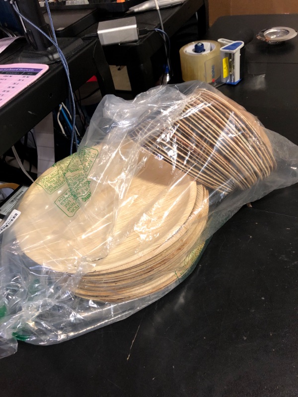 Photo 2 of Chic Leaf Palm Leaf Plates Disposable Bamboo Plates Like 10 Inch & 7 Inch Round Party Pack (48 pk) Compostable and Biodegradable - Better than Plastic, Paper and Wood Plates