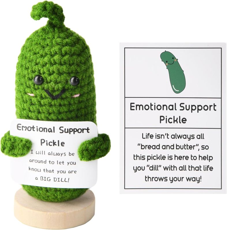 Ivydale Emotional Support Pickle, Handmade Cucumber Crochet Doll