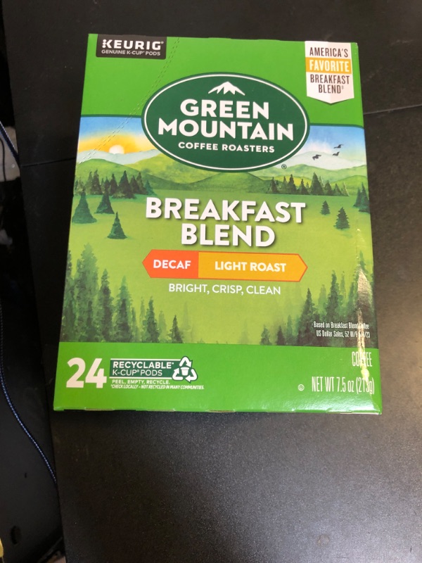 Photo 2 of 24ct Green Mountain Coffee Breakfast Blend Decaf Keurig K-Cup Coffee Pods Decaffeinated Light Roast
 EXP MAY 7 2026