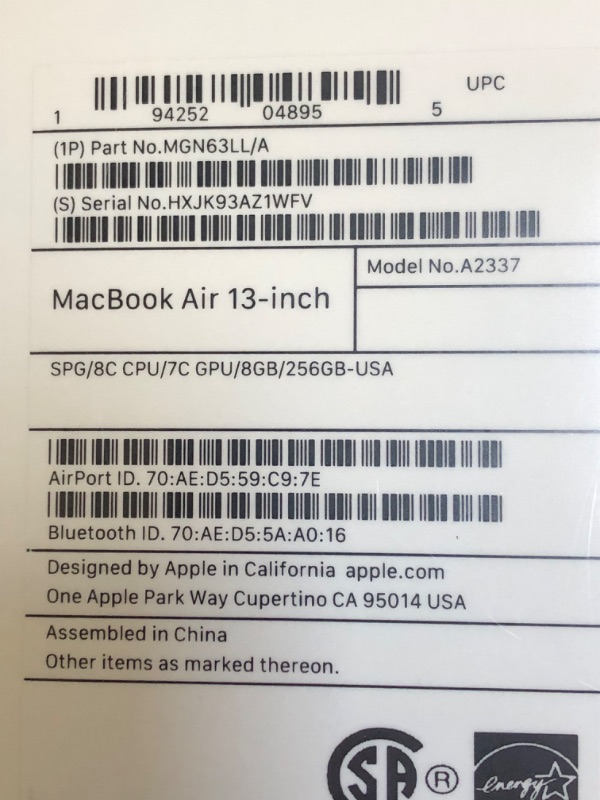 Photo 3 of Apple 2020 MacBook Air Laptop M1 Chip, 13" Retina Display, 8GB RAM, 256GB SSD Storage, Backlit Keyboard, FaceTime HD Camera, Touch ID. Works with iPhone/iPad; Space Gray 256GB Space Gray