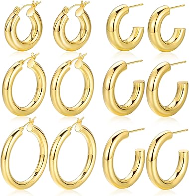 Photo 1 of Gold Hoop Earrings for Women, 14K Real Gold Plated Lightweight Chunky Gold Hoops Earrings for Gifts
