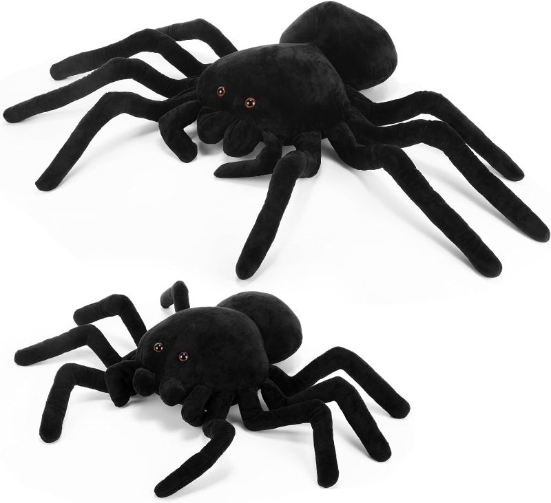 Photo 1 of 2 Pack Realistic Black Spider Stuffed Animal Soft Stuffed Spider Toy Giant Spider Plush Large Halloween Plushies Pillow, 9.8'' x 15.7'', 19.6" x 31.5"
