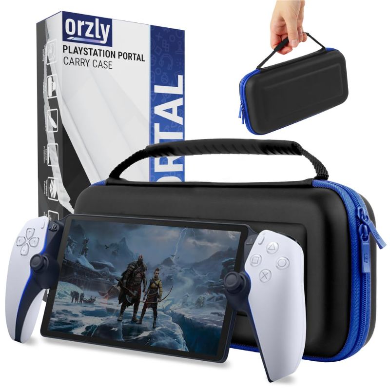 Photo 1 of Orzly Carry Case Designed for Playstation Portal Remote Player for PS5 Console Holds Accessories, Travel and Storage Protection for Headset Charger and More Black/Blue - Gift Box Edition
