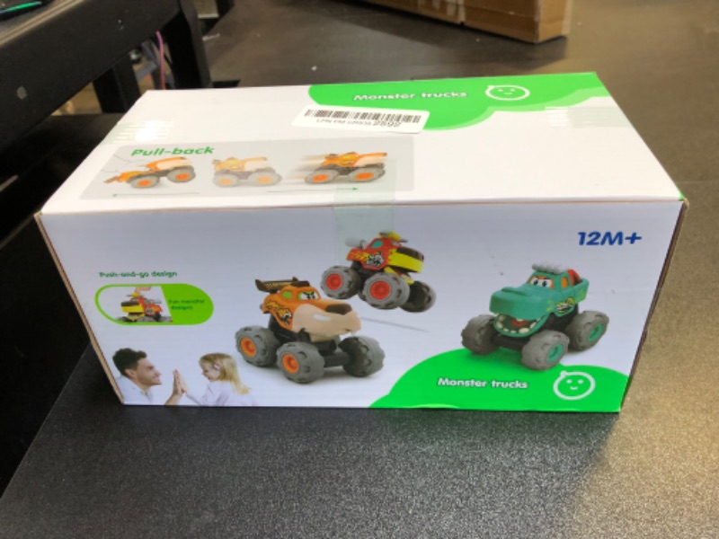 Photo 2 of Toy Cars For 1 2 3 Year Old 3 Pack Monster truck Toy Push & Go Crocodile Friction Powered Bull Pull Back Leopard Car Big Wheel Animal Car Baby Toy Gift For 12 18 Month Boys Girls Toddlers