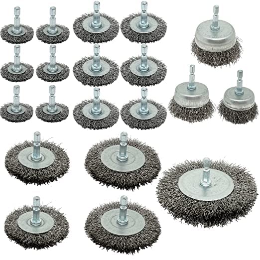 Photo 1 of 21Pcs Wire Brush Wheel Cup Brush Wire Brush for Drill 1/4 Inch Coarse Carbon Steel Crimped Wire Wheel for Cleaning Rust, Wire Cup Brush for Heavy-Duty Cleaning
