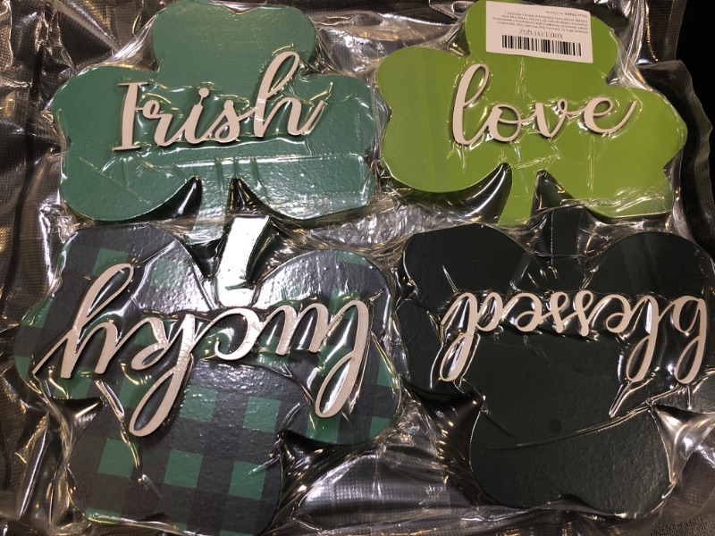 Photo 1 of 4 PACK WOOD IRISH CLOVER DECOR