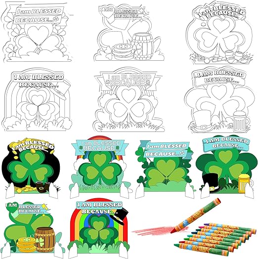 Photo 1 of 30 Sets St. Patrick's Day Crafts for Kids Color Your Own Blessings Shamrocks Craft with Crayons DIY Shamrock Crafts for Religious Sunday School St. Patrick's Day Home Party Supplies