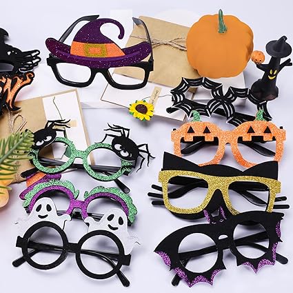 Photo 1 of 12 Pcs Halloween Eyeglasses,Novelty Toy Glasses Cosplay,Halloween Party Favor Funny Glitter Funny Party Decorations for Kids and Adults Glasses,Pumpkin,Spider , Web,Ghost,Bat,Hat,Skull,Eyeball Eyewear