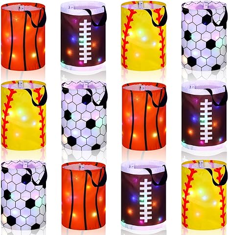 Photo 1 of 12 Pcs Easter Basket Bucket for Kids Bulk Sports Ball Basket Bucket with Football Basketball Soccer Softball Bags Candy Tote Easter Eggs Hunt Baskets for Easter Halloween Party