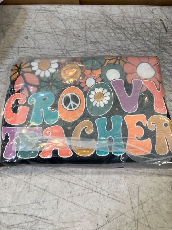 Photo 2 of   XL   Groovy Teacher Shirt for Women Retro Floral Short Sleeve Hippie 70s Boho Teacher Life Tee Top