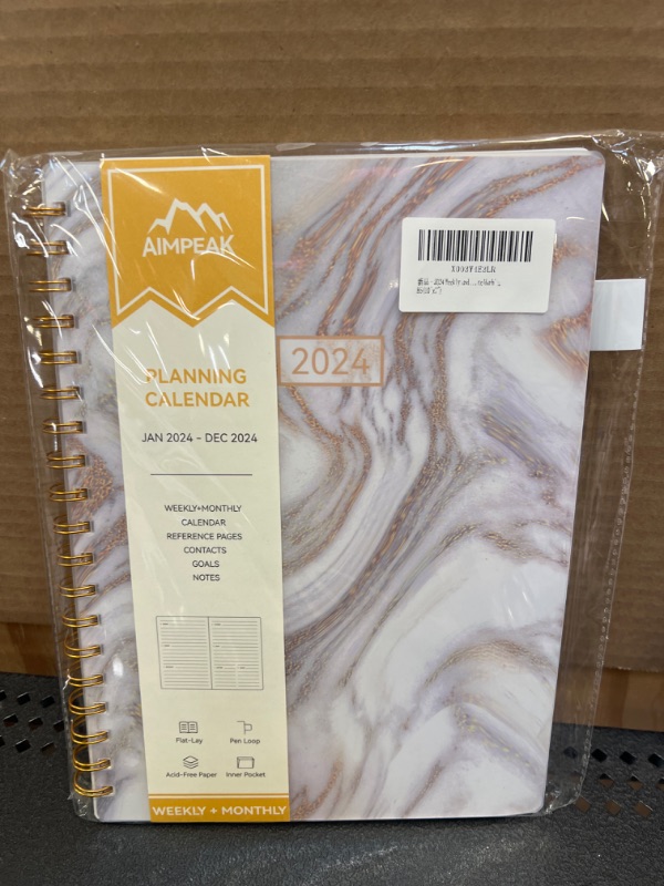 Photo 2 of 2024 Weekly and Monthly Planner, AIMPEAK 2024 Weekly Planner with Tabs, Jan. 2024 - Dec. 2024, Daily Planner with Inner Pocket, Pen Loop, Flexible Cover?Spiral Binding, White Marble, B5(10"x7")