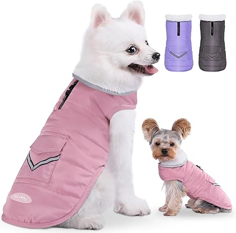 Photo 1 of   SIZE MED  iBuddy Dog Winter Coats with Fleece Vest,Waterproof Warm Dog Snow Jacket Windproof, Reflective Adjustable Pet Dogs Cold Winter Coat for Small Dogs Girl Boy