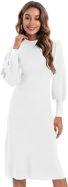 Photo 1 of Women Maxi Dress Sexy Crew Neck Puff Long Sleeve Wrap Knit Plus Size Sweater Dress Midi Pullover  SIZE XXL 