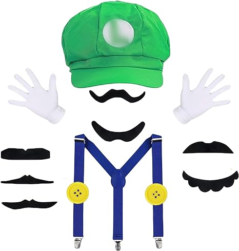 Photo 1 of Bros Mary & Luigi Hat Costume Mustaches Gloves Buttons Cosplay Costume for Adults Women Men Kids Halloween Costume