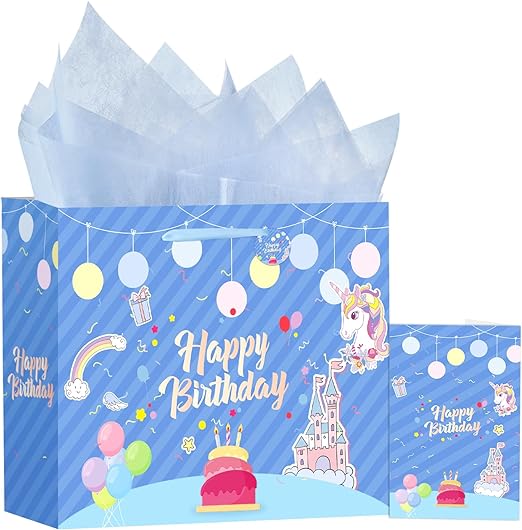 Photo 1 of Girls Kids Birthday Gift Bags with Tissue Paper and Greeting Card for Reusable and Perfect For Presents of Girls Kids Birthday Party,Blue Gift Bags(1-PCS Blue Animals, Happy Birthday)
Brand: Powbrace