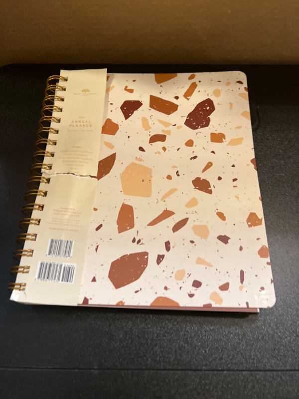 Photo 2 of 2024 Terrazzo Annual Planner by Bright Day, Yearly Monthly Weekly Daily Spiral Bound Dated Agenda Flexible Cover Tabbed Notebook, 8.25 x 6.25